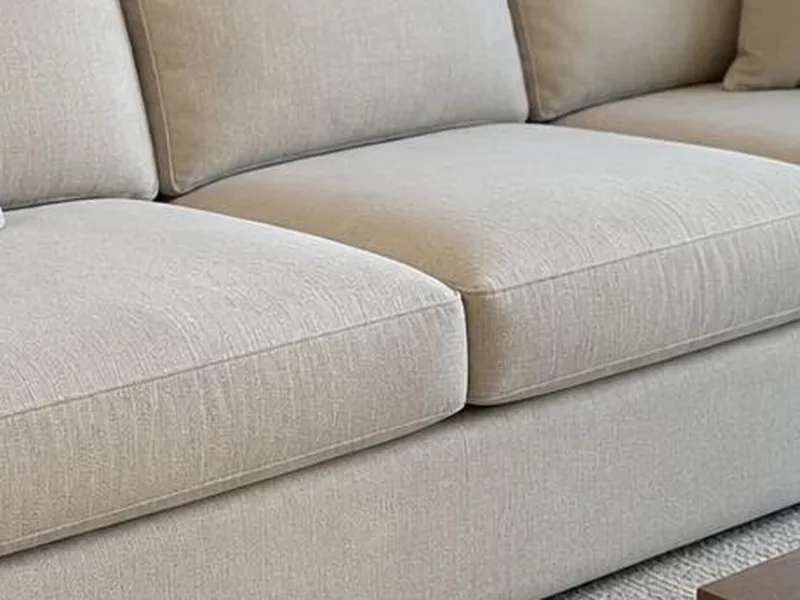 Clean woven upholstery fabric weave and cushion seam detail
